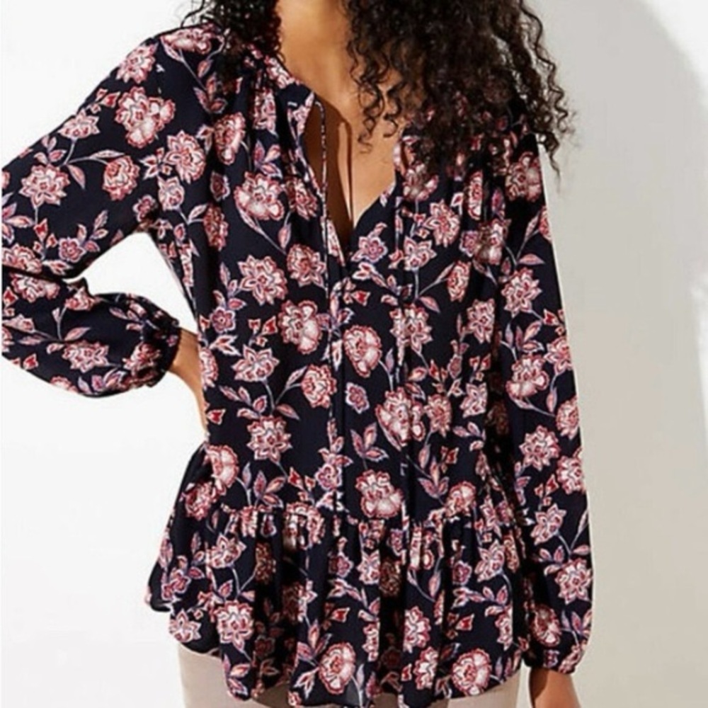 Ann Taylor Loft Garden Tie Neck Flounce Top